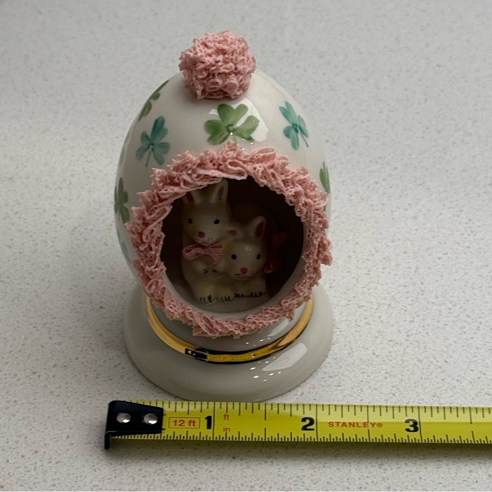 Vintage Irish Dresden Porcelain Pink Lace Easter Egg Bunny Bunnies Rabbits - Picture 9 of 10